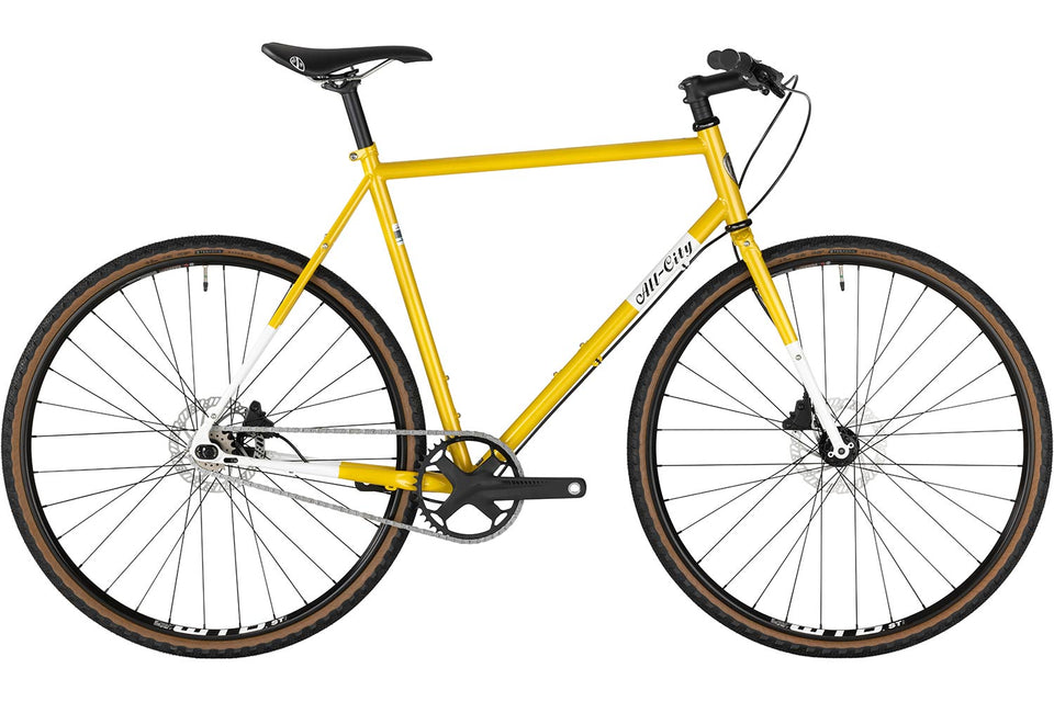All-City Super Professional Single Speed Flat Bar in Lemon Dab, side view