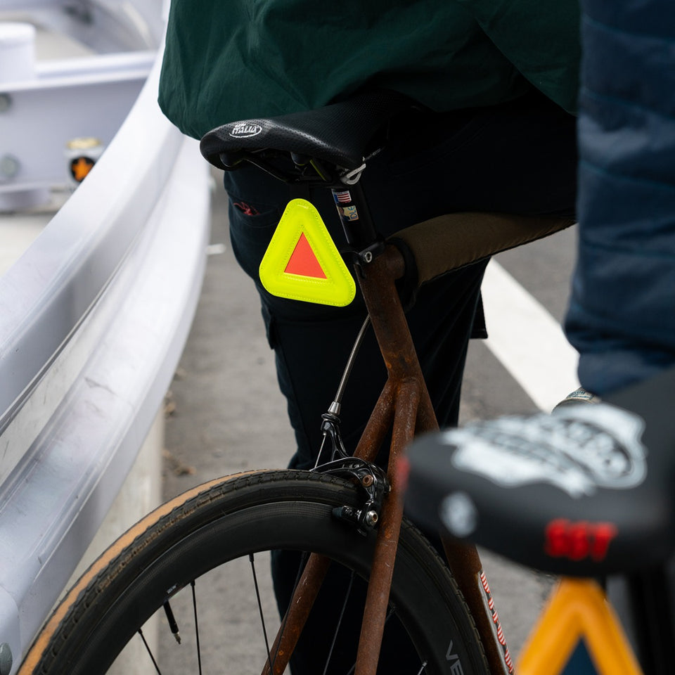 Blue Lug Triangle Reflector - Yellow on a bike