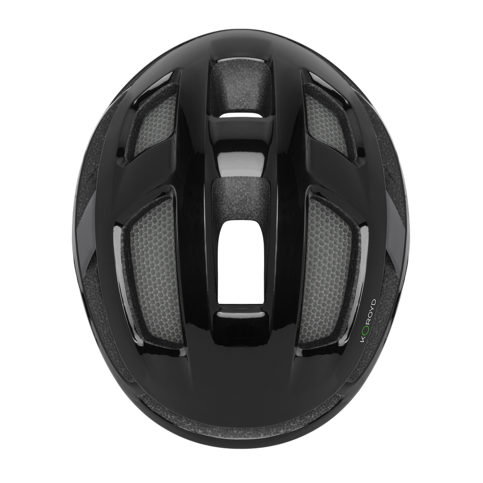 Smith Trace MIPS helmet in Black / Matte Cement, top view showing KOROYD
